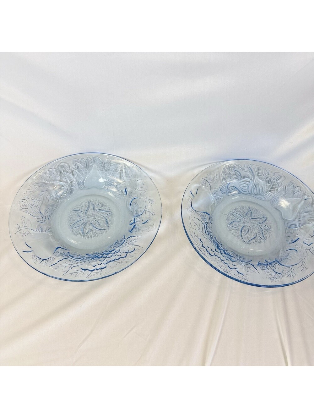 2 Vintage KIG Ice Blue Glass Salad Plate/ Bowl Indonesia- Embossed Fruit
